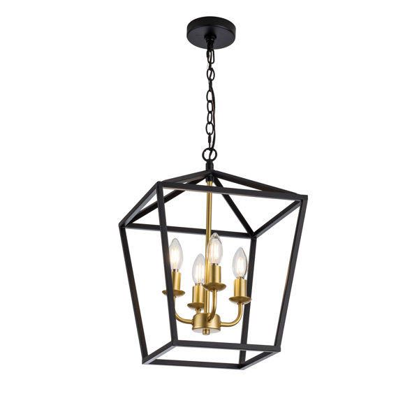 Gracie Oaks Lauire 4 Light Lantern Geometric Pendant with Wrought Iron Accents Wayfair